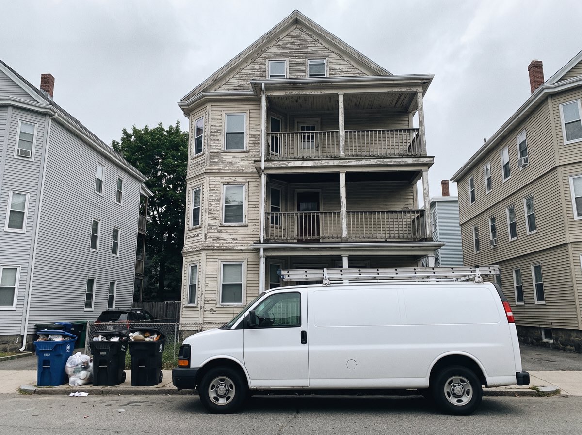 The crew van outside a three-decker in Main South on August 30 last year, the owner’s photo of the rush.